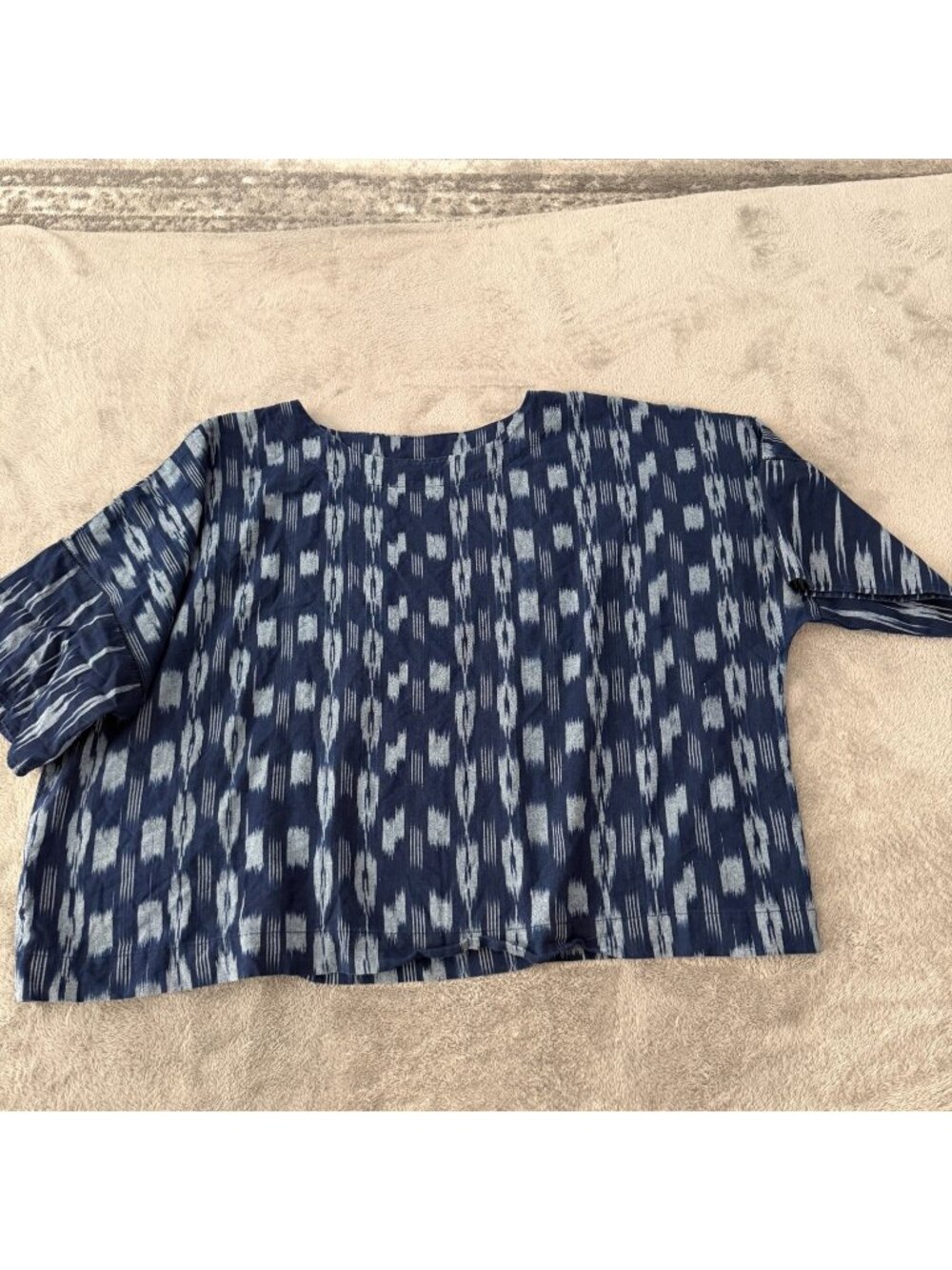 J Jill Pure Jill Indigo Blue Blouse Shirt Ikat Women's 2X 2XL 100% Cotton Top